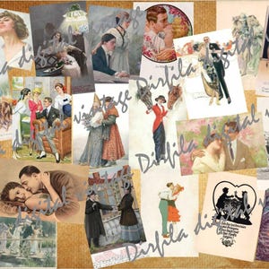 Set mit 40 eleganten Liebespostkarten - Vintage Romance Collection - Digitaler Download für Liebhaber