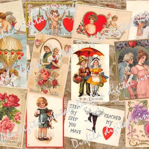 36 Vintage Valentine's Day cards. Postcard digital, High Quality Digital Downloads