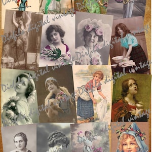 48 Fotografias e cartões postais vintage de mulheres, meninas, download de alta qualidade, itens efêmeros para revistas de lixo e álbuns de recortes