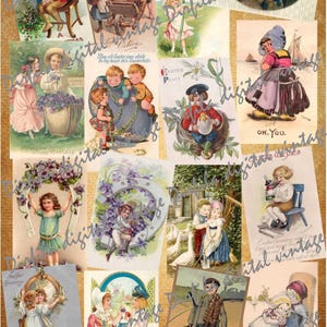 48 Vintage postcards of children, Postcard digital, High Quality Digital Downloads for Your Creative Projects