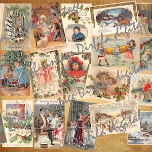60 Vintage Postkarten Bundle - Weihnachten & Neujahr Thema, digitaler Download und gedruckt, Ephemera für Junk Journal, Scrapbook
