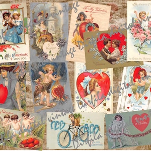 Vintage Valentine's Day cards digital download, 36 Vintage Romantic Postcards Instant Download