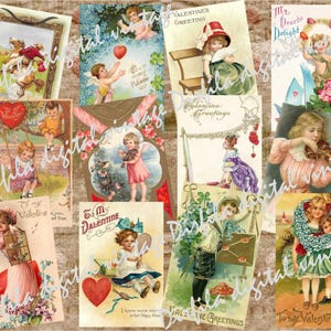 48 Vintage Valentinstag Karten. Postkarte digital, hochwertige digitale Downloads, Ephemera für Junk Journal und Scrapbook