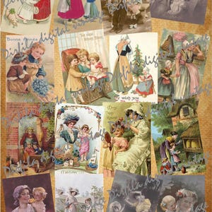 Sammlung von 48 Vintage Frauen & Kinder Familienfotos und Postkarten - Instant Download für Scrapbook und Junk Journals
