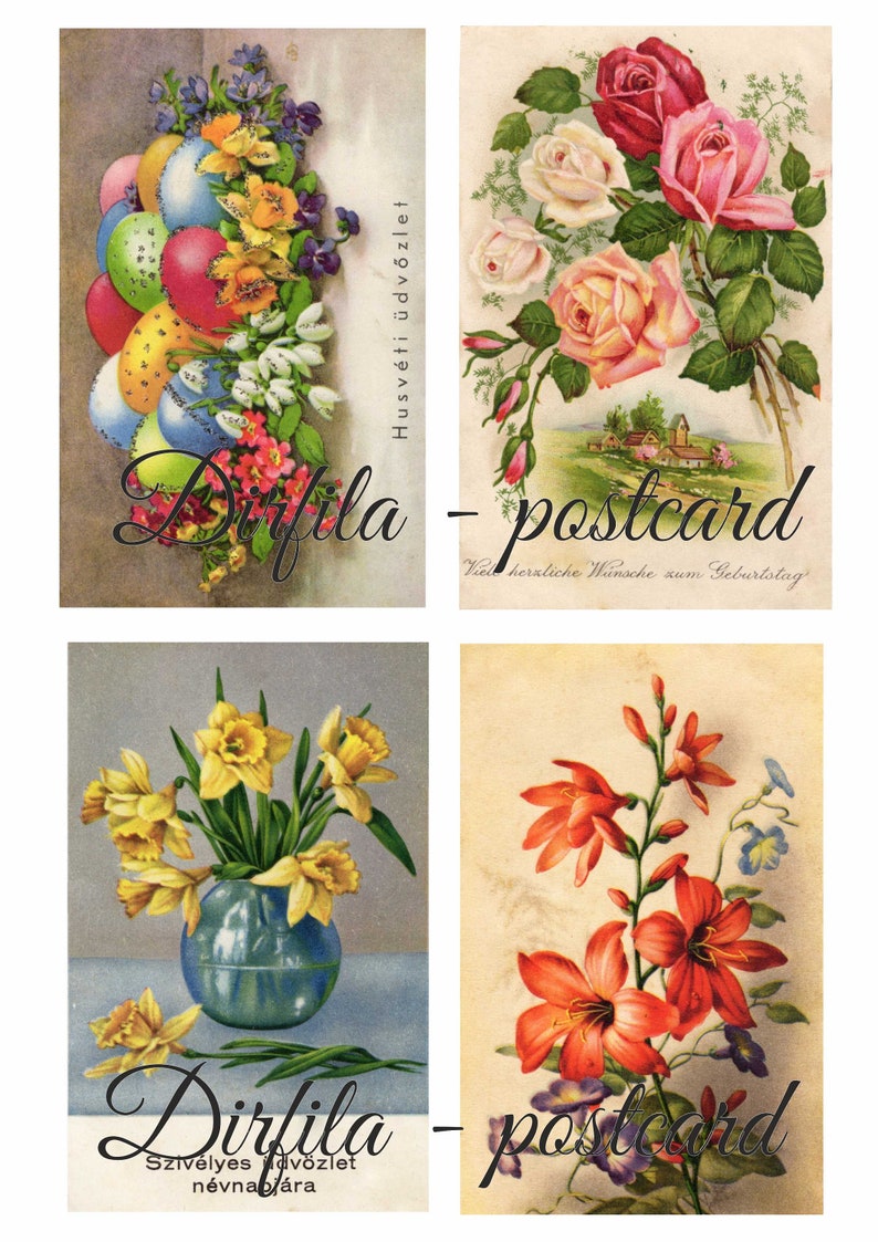 Vintage Postcards Flowers, 40 Flower Postcards, High Quality Digital ...