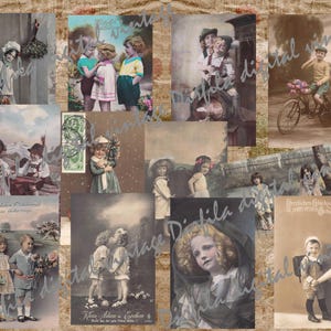 Cartes postales vintage pour enfants – Imprimables éphémères antiques pour les carnets et les albums de bric-à-brac