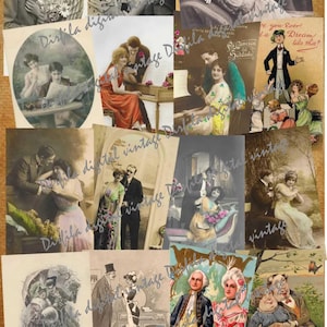 48 postales vintage para parejas de enamorados, descarga digital, postales románticas, tarjetas de diario para parejas de enamorados, parejas vintage
