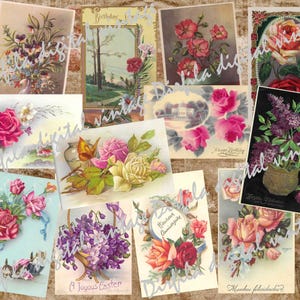 Set of 36 Vintage Flower Postcards - High Quality Digital Download for Junk Journals and Scrapbooking