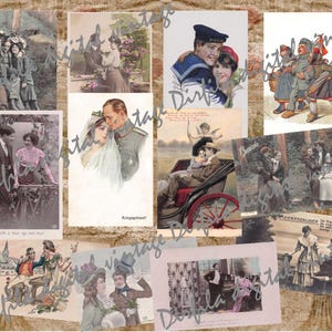 Vintage Postcards Couples Lovers Digital Download, Romantic Postcards, Couples Lovers Journaling cards, Vintage couples