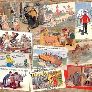 Funny Vintage Postcards – Humorous Antique Ephemera for Junk Journals, Scrapbooks & Collage