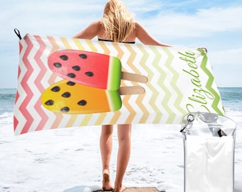 Personalized Summer Themed Beach Towels, Custom Name Beach Towels, Pool Towels, Ice Cream Beach Towels, Personalized Beach Towels