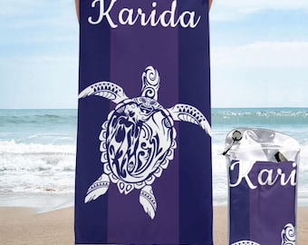 Personalized Beach Towels Personalized Name Bath Towels Custom Pool Towels Outdoor Birthday Vacation Gifts Turtle Beach Towel