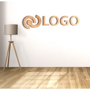 Insegna con logo in legno chiaro, insegna da parete per ufficio, logo in legno, insegna con taglio laser personalizzato