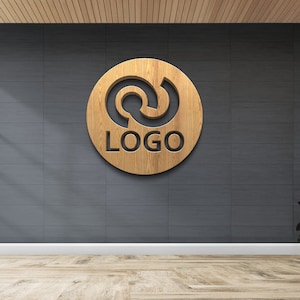 Segno di logo in legno, formato cerchio, segno di parete dell'ufficio, logo di legno, segno di taglio laser personalizzato