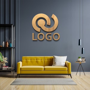 Insegna con logo in legno chiaro, insegna da parete per ufficio, logo in legno, insegna con taglio laser personalizzato