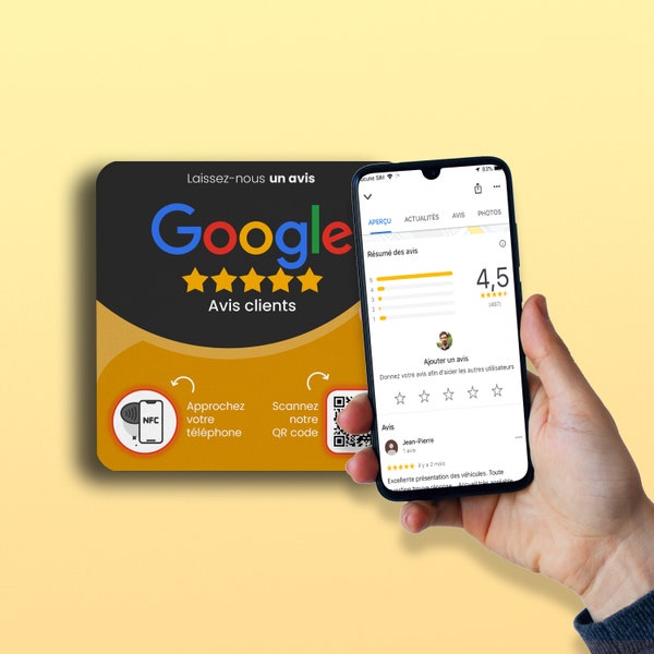 Plaque Avis Clients Google Connectée Avec Puce NFC Pour Mur, Comptoir, PLV Et Vitrine