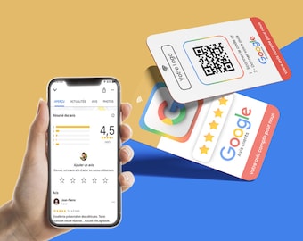 Carte avis Google sans contact & connectée Vertical, Carte de collecte avis Google, Carte avec puce NFC, Carte sans contact avis Google