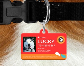 Medaglia rettangolare colorata per cani e gatti, medaglia totalmente personalizzata, medaglia di identificazione, stampa fronte e retro