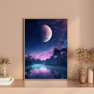 Panorama-Mond-Poster, individuell bedrucktes Poster, Poster mit Holzrahmen