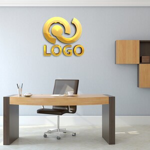 Insegna con logo in metallo, colore oro, insegna da parete per ufficio, logo in metallo dorato, insegna con taglio laser personalizzato