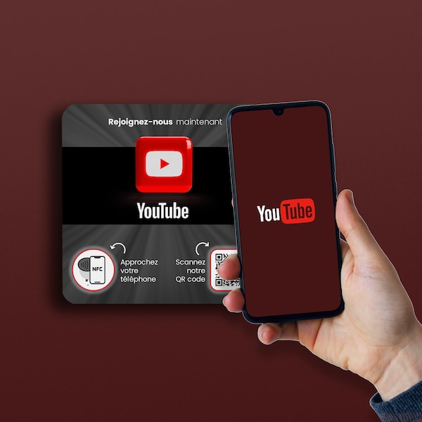 Plaque YouTube Connectée Avec Puce NFC Pour Mur, Comptoir, PLV Et Vitrine