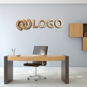 Insegna con logo in legno chiaro, insegna da parete per ufficio, logo in legno, insegna con taglio laser personalizzato