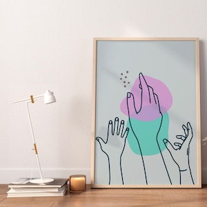 Poster con mani astratte, Poster stampato personalizzato, Poster con cornice in legno