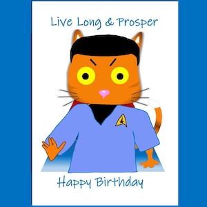 Biglietto di auguri per il compleanno del gatto Spock, biglietto personalizzato, biglietto di Star Trek, divertente biglietto di auguri per il compleanno del gatto, biglietto di auguri, biglietto per amanti dei gatti