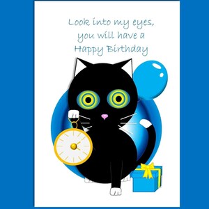 Carte d'anniversaire chat hypnotique, carte chat drôle, carte d'anniversaire, carte de voeux, carte d'anniversaire animal, carte de dessin animé, carte chat mignon, carte d'amoureux des chats