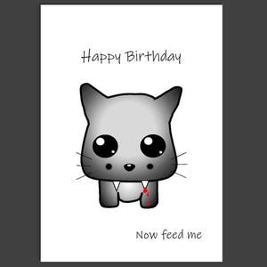 Buon compleanno, ora nutrimi, biglietto, gatto vampiro, biglietto personalizzato, biglietto gatto carino, kawaii, biglietto gotico carino, biglietto di auguri, biglietto per amanti dei gatti