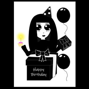 Tarjeta de cumpleaños de chica gótica y cupcake: personalizable, tarjeta de cumpleaños, linda tarjeta de cumpleaños gótica, tarjeta de felicitación, tarjeta de cumpleaños alternativa