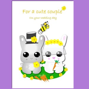 Für ein nettes Paar - Braut & Bräutigam Kaninchen Hochzeitskarte, Braut und Bräutigam Karte, Kawaii, Tier Hochzeitskarte, Hochzeitskarte, Grußkarte