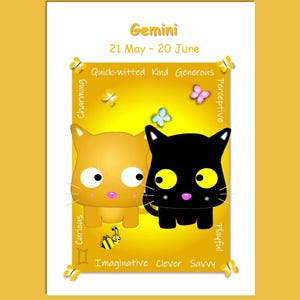 Gemini Katze Horoskop Geburtstagskarte, lustige Katzenkarte, Katze Astrologie Karte, Sternzeichen Karte, Grußkarten, Gemini Geburtstagskarte, Katzenliebhaber Karte