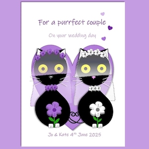 Cartão de casamento de gato para um casal perfeito, cartão personalizado, cartão de casamento gay, Sra. e Sra., cartão de casamento LGBT, cartão comemorativo, cartão para amantes de gatos