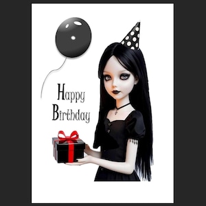 Goth Girl & Gift Box Birthday Card, Cute Gothic Birthday Card, Cute Gothic Girl Card, Gothic Birthday Card, Alternative Card, Greetings Card