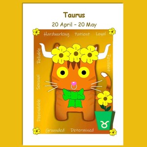 Verjaardagskaart Stier kattenhoroscoop, kaart grappige kat, kaart astrologie, sterrenbeeld, wenskaart, kaart schattige kat, kaart Stier, kaart kattenliefhebbers