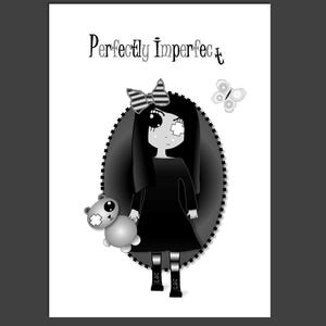 Carte fille et ours en peluche parfaitement imparfaite, carte personnalisée, carte pour toutes les occasions, jolie carte, carte de voeux, jolie carte gothique, carte de rétablissement
