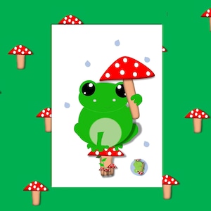Carte d'anniversaire parapluie grenouille et champignon vénéneux - peut être personnalisée, toutes les occasions, carte avec un animal mignon, carte de rétablissement, carte de voeux, carte pour enfants