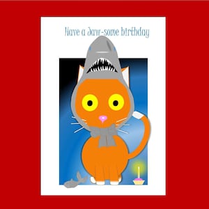 Jaws Cat - Have A Jawsome Birthday Card, Shark Birthday Card, Funny Birthday Card, Cute Cat Card, Greetings Card, Jaws Card, Cat Lovers Card