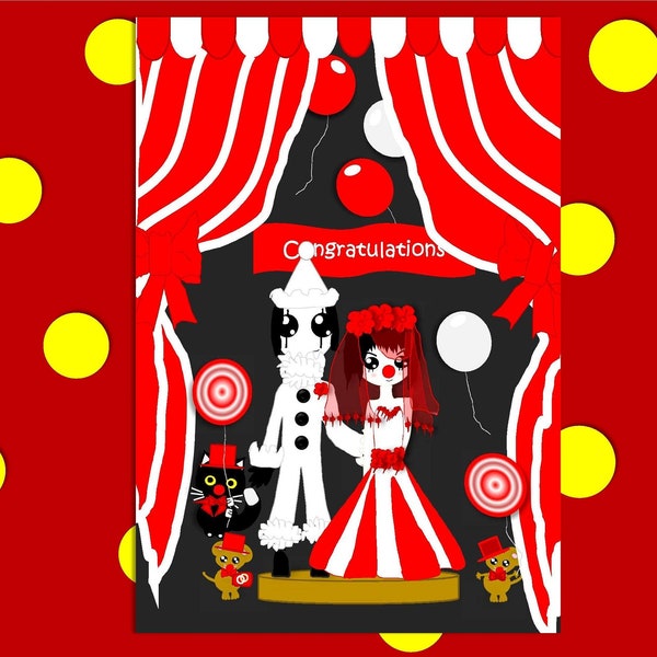 Circus Wedding Card | Clown Wedding Card | Circus | Bride & Groom Card | Cute Wedding Card | Greetings Card | Wedding Gift | Pierrot Clown