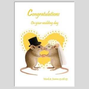 Mäuse Hochzeitskarte - kann personalisiert werden, süsse Hochzeitskarte, Cartoon Hochzeitskarte, Braut & Bräutigam Karte, Glückwunschkarte, Grußkarte
