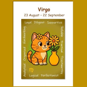 Virgo Cat Horoscope Birthday Card, Zodiac Cat Card, Cat Astrology Card, Cat Lovers Card, Greetings Card, Cute Cat Card, Virgo Birthday Card