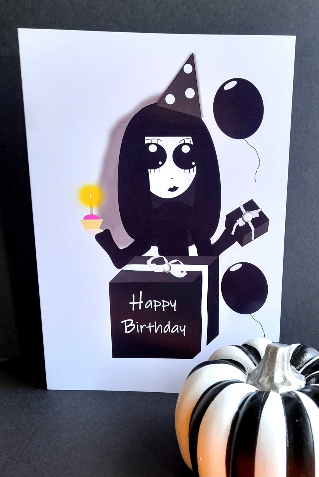 Goth Girl Birthday Cupcake Cards A4 & A5 Can Be Personalised Happy