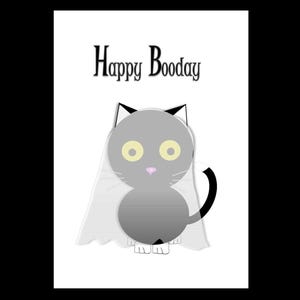 Carte Happy Booday Ghost Cat, Carte d'anniversaire fantôme, Carte d'anniversaire gothique mignonne, Carte de voeux, Carte chat drôle, Carte chat mignonne, Carte d'amoureux des chats