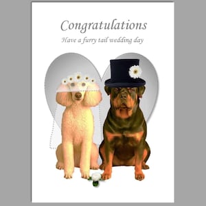 Hochzeitskarte Hund, Rottweiler & Pudel Hochzeitskarte, Furry Tail Hochzeit, Tierhochzeitskarte, süße Karte, Grußkarten, süße Hochzeitskarte,