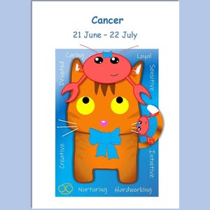 Kanker kat horoscoop verjaardagskaart, grappige kat kaart, kaart kanker astrologie, wenskaart, schattige kat verjaardagskaart, kaart kanker astrologie