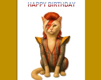 David Bowie Aladdin Sane Cat Geburtstagskarte, Ziggy Stardust Grußkarte