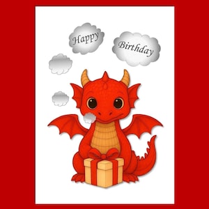 Cute Dragon Birthday Card, Birthday Card, Dragon Card, Kids Birthday Card, Red Dragon Card, Greetings Card, Cartoon Birthday Card,