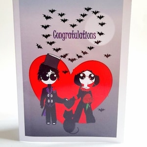 Süße Gothic Hochzeitskarte, Gothic Paar Hochzeitskarte, Alternative Hochzeitskarte, Hochzeitskarte, Braut & Bräutigam Karte, Hochzeitsgrußkarte