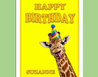 Funny Giraffe Birthday Card - Can Be Personalised, Funny Animal Greetings Card